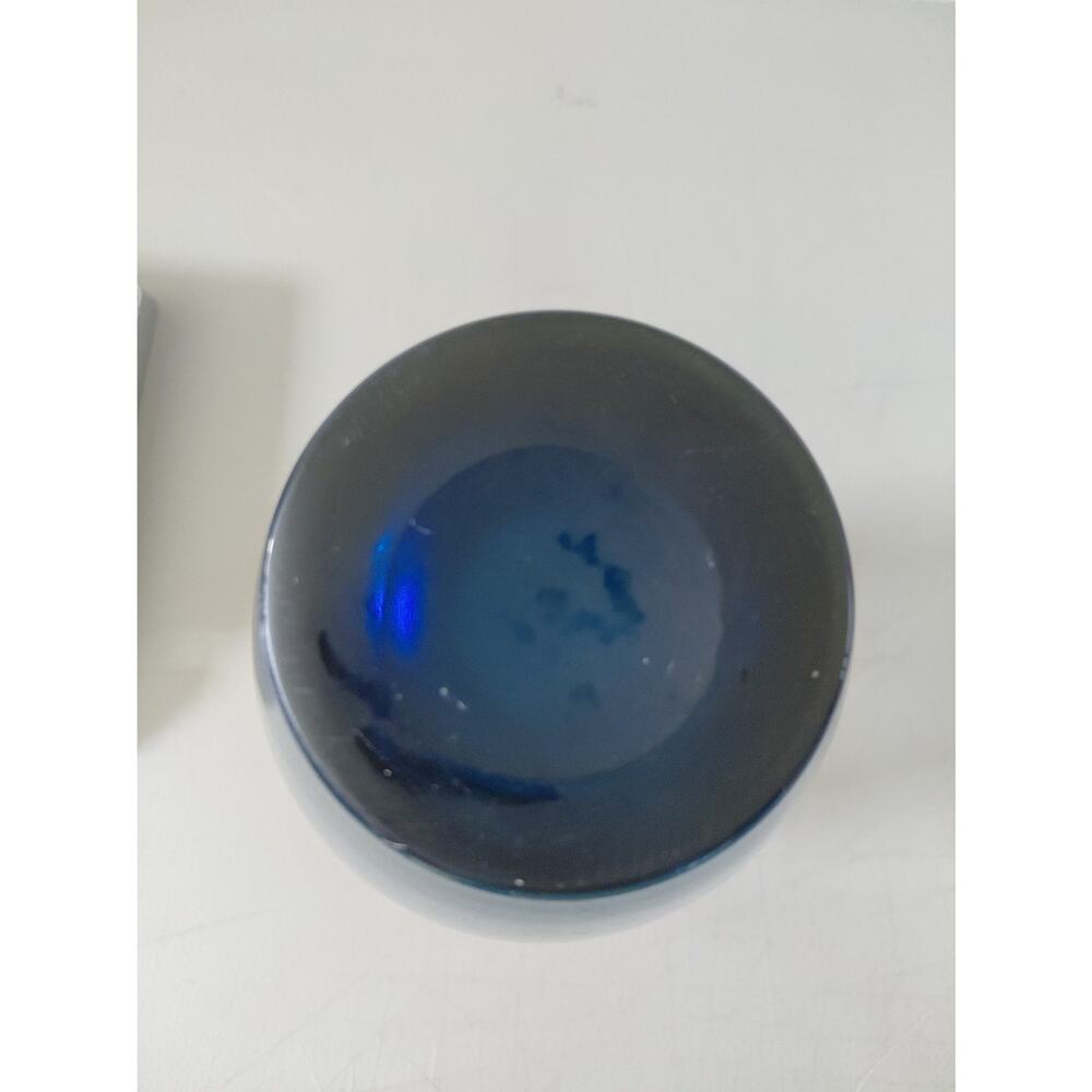 Ombre Blue Thick Glass Vase Mid Stripe Extended Bubbles Ocean Artistic Large MCM - Picture 11 of 11